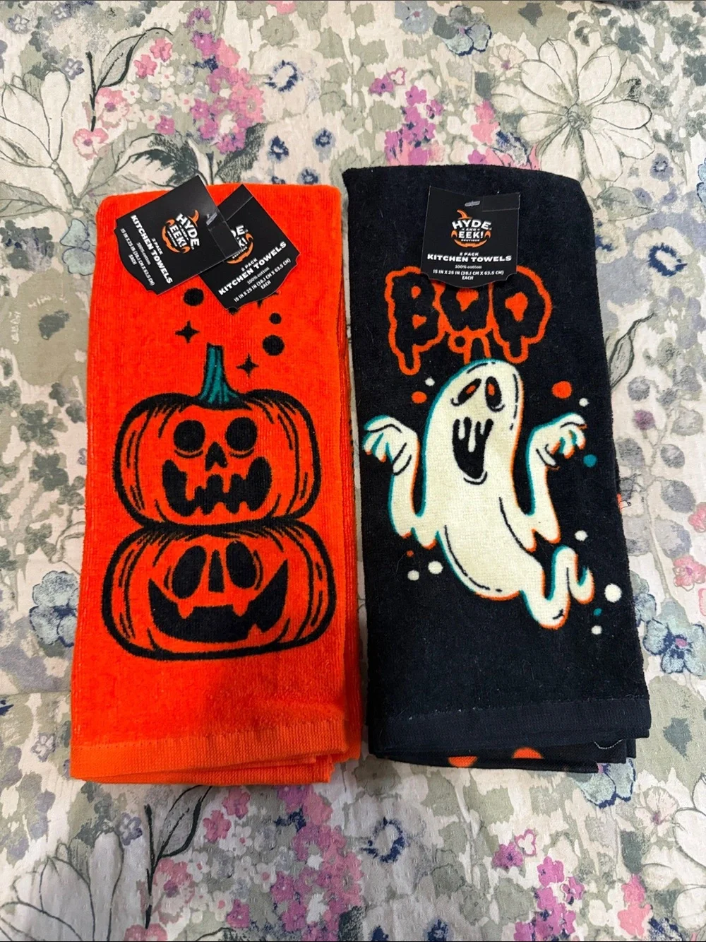 Halloween Kitchen towels bundle - Orange Pumpkin & Black Ghost Kitchen Towels